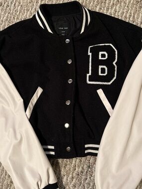 Love Tree Black and White Letterman Bomber Jacket